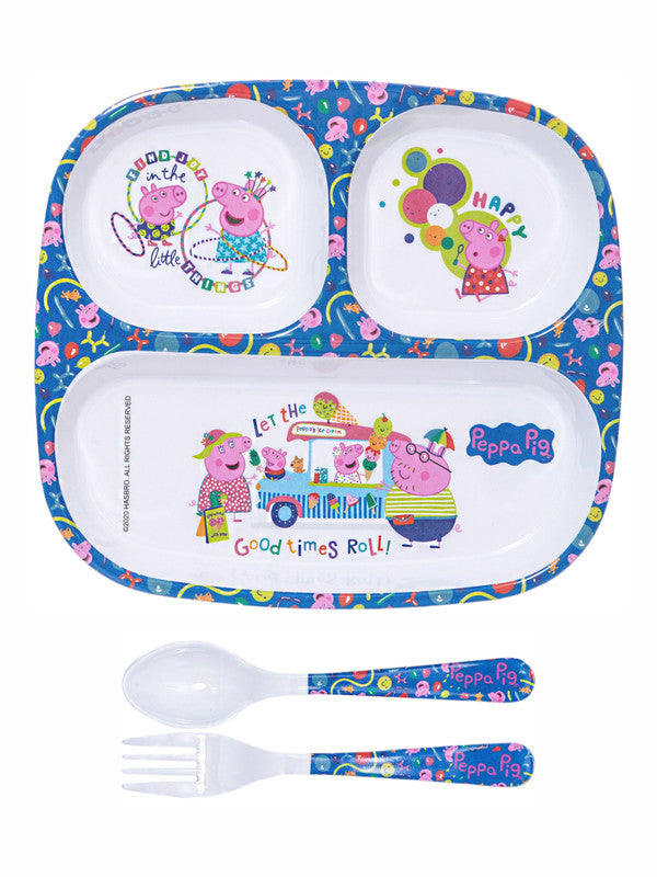 1 pc 3 Part Rect Plate and 1 pc Fork & Spoon 16 cm Set 3 pc - Peppa Pig