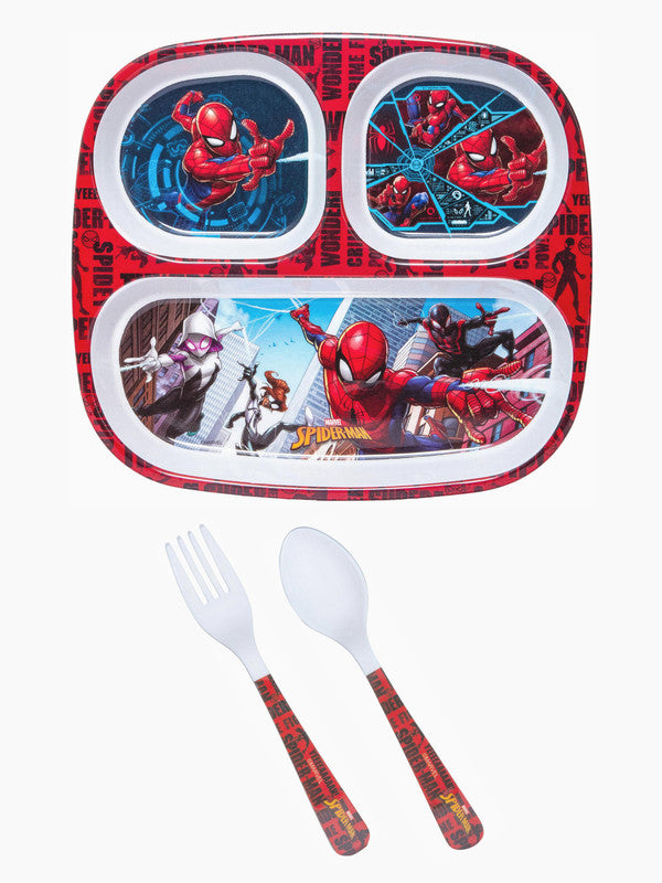 Servewell Melamine Rectangular Kids Set (Plate, Fork & Spoon) Spiderman (Set of 3pcs)