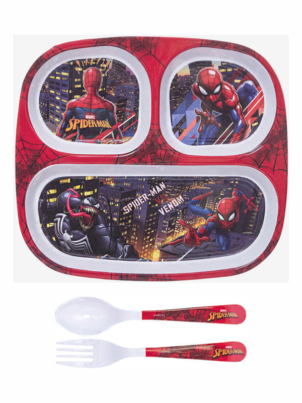 1 pc 3 Part Rect Plate and 1 pc Fork & Spoon 16 cm Set 3 pc - Spiderman