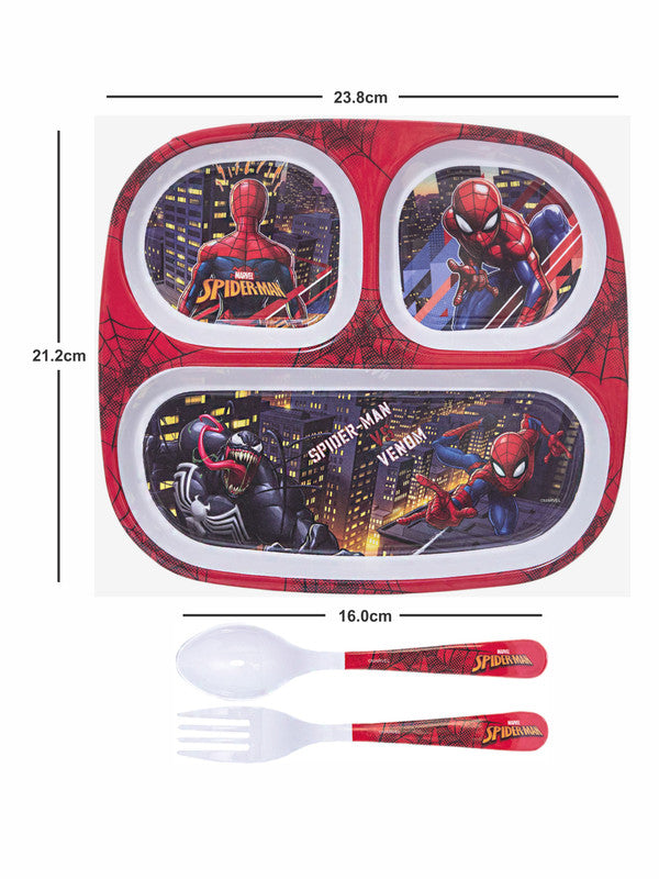 1 pc 3 Part Rect Plate and 1 pc Fork & Spoon 16 cm Set 3 pc - Spiderman