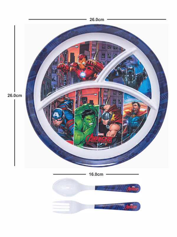 1 pc 3 Part Rnd Plate and 1 pc Fork & Spoon 16 cm Set 3 pc - Avengers