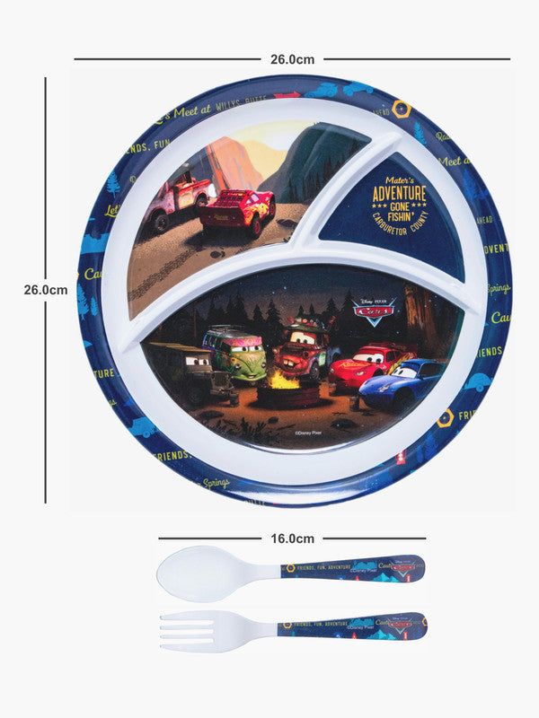 Servewell Melamine Round Kids Set (Plate, Fork & Spoon) Cars (Set of 3pcs)