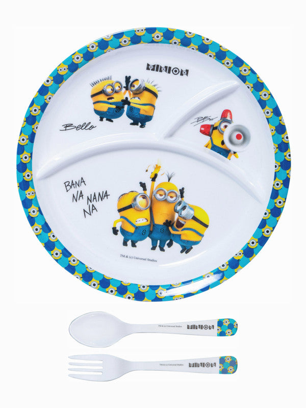 Servewell Melamine Round Kids Set (Plate, Fork & Spoon) Minions (Set of 3pcs)