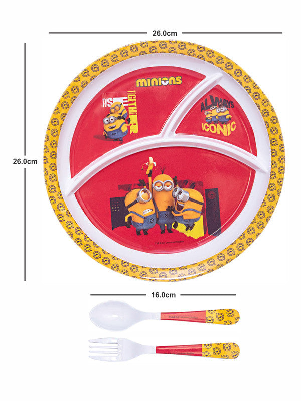 1 pc 3 Part Rnd Plate and 1 pc Fork & Spoon 16 cm Set 3 pc - Minions
