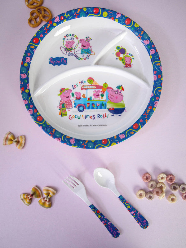 1 pc 3 Part Rnd Plate and 1 pc Fork & Spoon 16 cm Set 3 pc - Peppa Pig