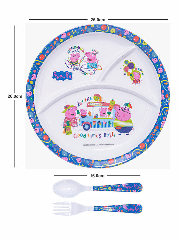 1 pc 3 Part Rnd Plate and 1 pc Fork & Spoon 16 cm Set 3 pc - Peppa Pig