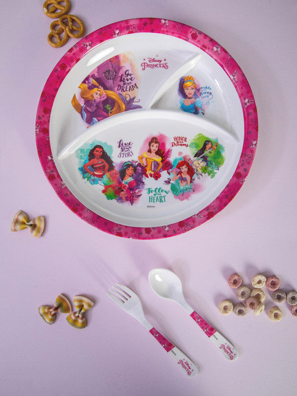 1 pc 3 Part Rnd Plate and 1 pc Fork & Spoon 16 cm Set 3 pc - Princess