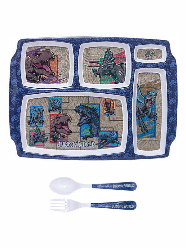1 pc 5 Part Plate and 1 pc Fork & Spoon 16 cm Set 3 pc - Jurassic World