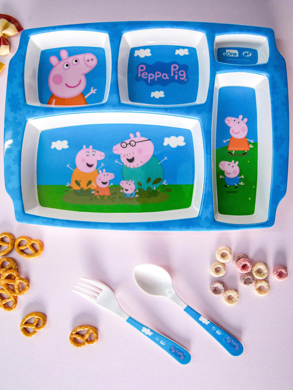 1 pc 5 Part Plate and 1 pc Fork & Spoon 16 cm Set 3 pc  - Peppa Pig