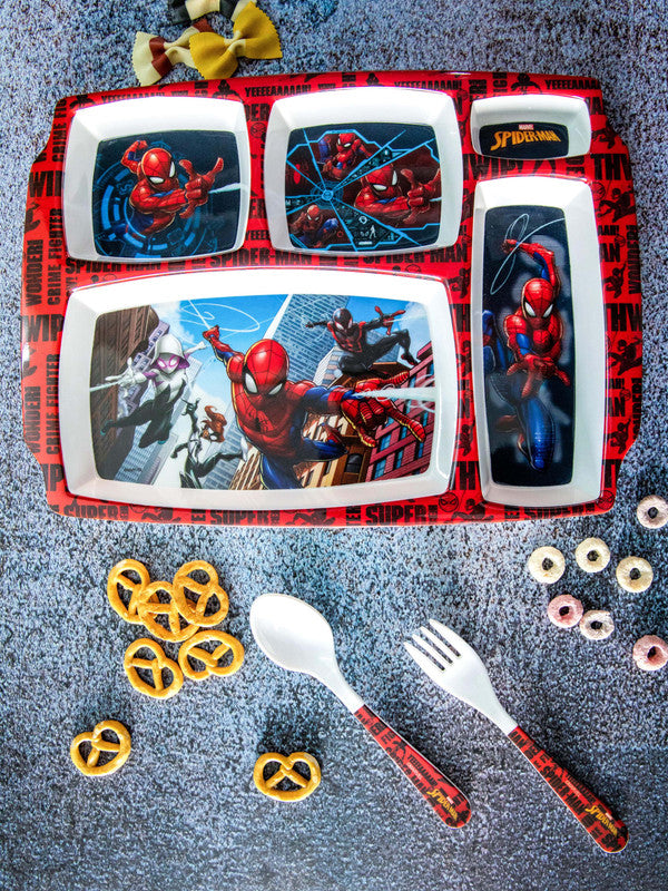1 pc 5 Part Plate and 1 pc Fork & Spoon 16 cm Set 3 pc - Spiderman