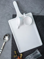 Servewell Rectangular Matte Handle Platter and Rnd Scoop Set 3 pc - White