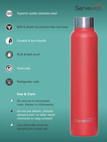 Servewell 1 pc Sleek - SS Single Wall Bottle 600 ml - Fuji Red