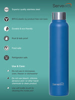 Servewell 1 pc Sleek - SS Single Wall Bottle 600 ml - Imperial Blue