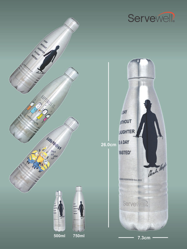 Servewell Indus - 500ml (Charlie Chaplin) Steel SS Vacuum Bottle  (Set of 1pcs)