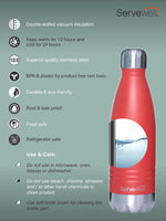 Servewell 1 pc Indus - SS Vacuum Bottle 500 ml - Fuji Red