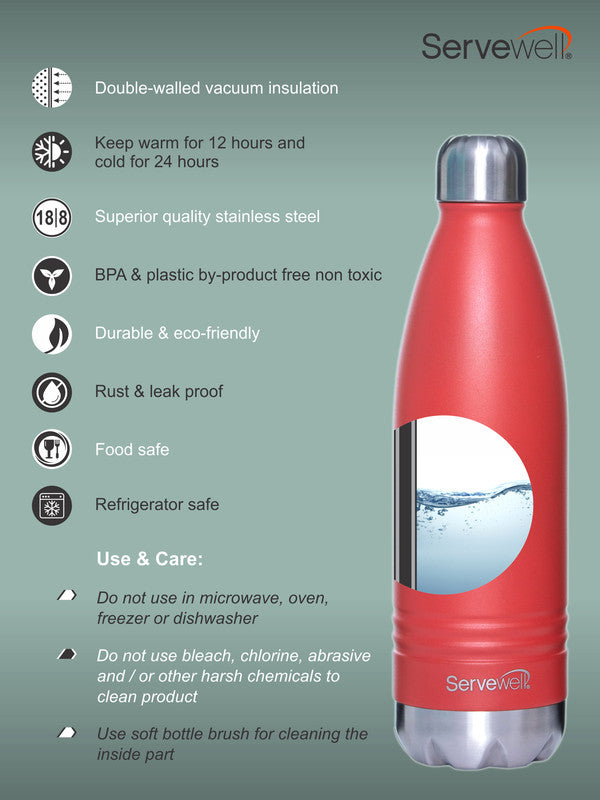 Servewell 1 pc Indus - SS Vacuum Bottle 750 ml - Fuji Red