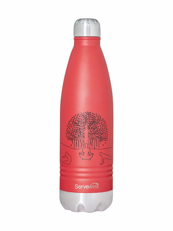 Servewell Indus - 1000ml (Yoga) Red SS Vacuum Bottle  (Set of 1pcs)