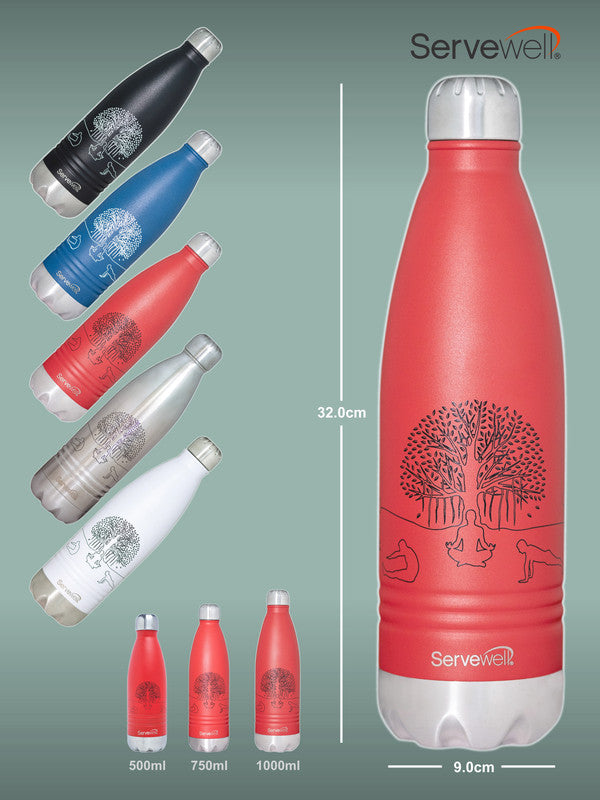 Servewell Indus - 1000ml (Yoga) Red SS Vacuum Bottle  (Set of 1pcs)