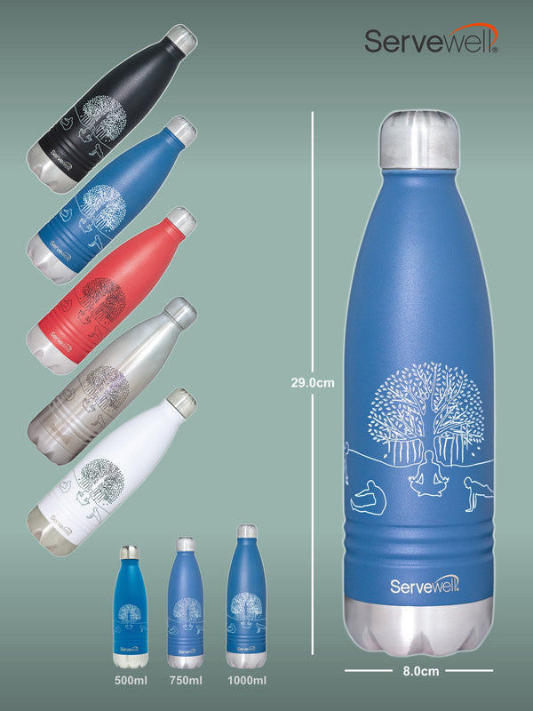 Servewell Indus - 750ml (Yoga) Blue SS Vacuum Bottle  (Set of 1pcs)