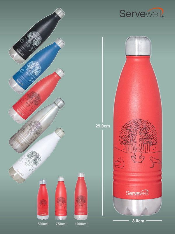 Servewell Indus - 750ml (Yoga) Red SS Vacuum Bottle  (Set of 1pcs)