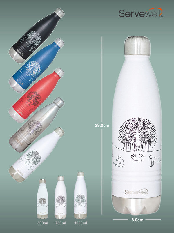 Servewell Indus - 750ml (Yoga) White SS Vacuum Bottle  (Set of 1pcs)
