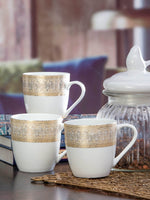 Sonaki Bone China Coffee/Tea Mugs With Gold Print (Set Of 6Pcs)