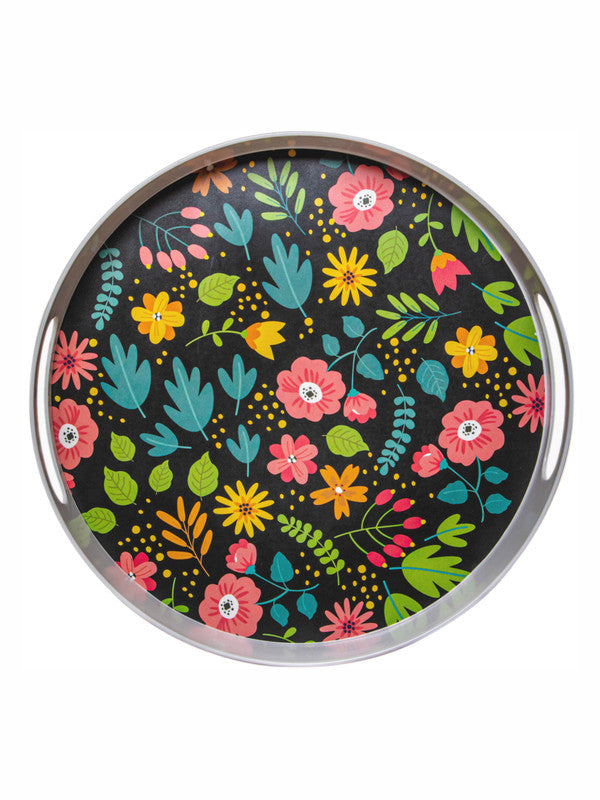 Stehlen Melamine Decorative Round Serving Tray with Handle (Set of 1pc)