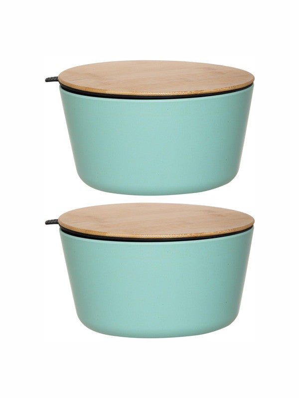 Stehlen Color Melamine Storage Bowl with Airtight Wooden Lid (Set of 2pcs)