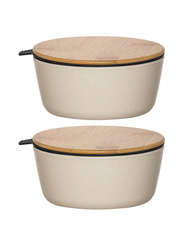 Stehlen Color Melamine Storage Bowl with Airtight Wooden Lid (Set of 2pcs)