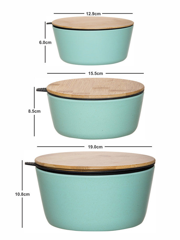 Stehlen Color Melamine Storage Bowl with Airtight Wooden Lid (Set of 3pcs)