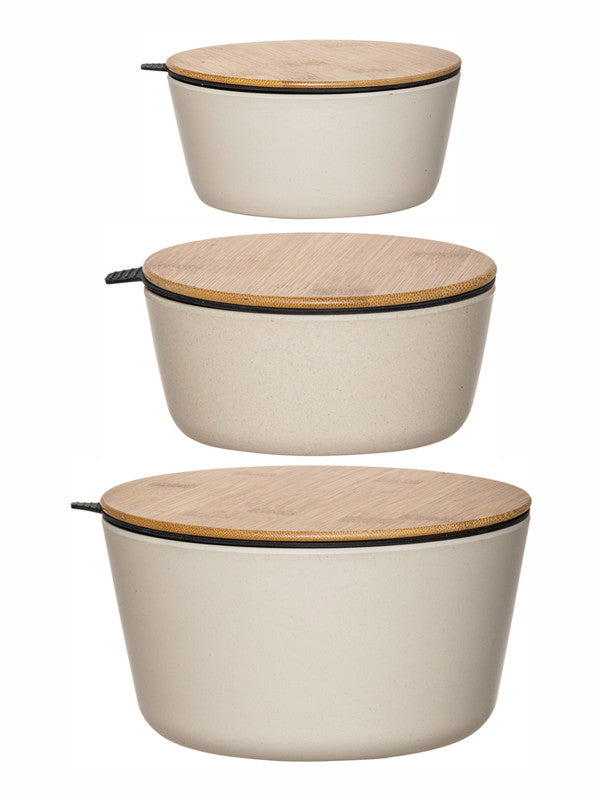 Stehlen Color Melamine Storage Bowl with Airtight Wooden Lid (Set of 3pcs)