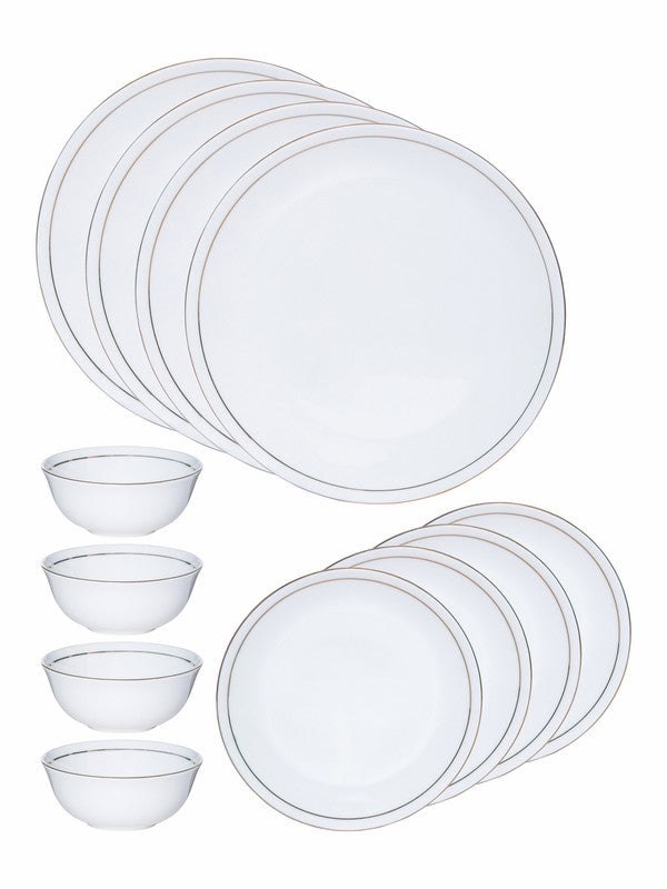 Sonaki Bone China Dinner Set with Glod Line ( Set of 4pcs Dinner Plate, 4pcs Quarter Plate & 4pcs Veg Bowl)