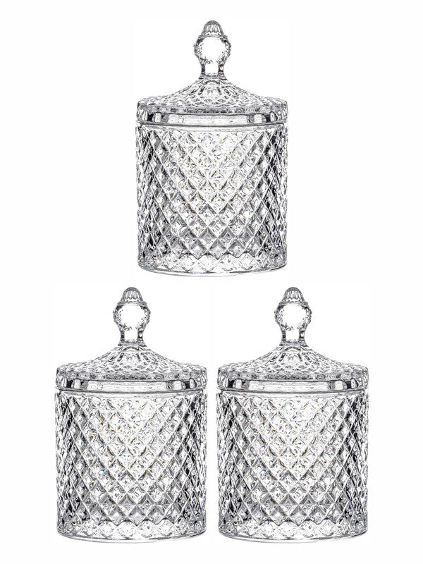 Goodhomes Glass candy Jar with Glass Lid (Set of 3pcs)