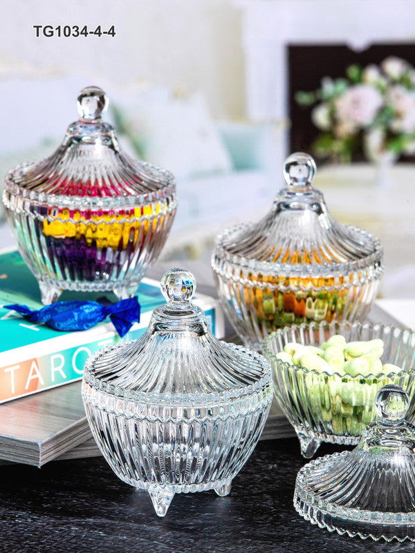 Glass Candy Bowl with Lid set of 4pcs