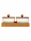 Goodhomes Color Glass Bowl With Wooden Lid & Tray (Set of 5pcs)