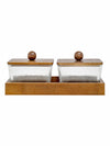 Goodhomes Glass Bowl With Wooden Lid & Tray (Set of 5pcs)