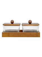 Goodhomes Glass Bowl With Wooden Lid & Tray (Set of 5pcs)