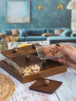 Goodhomes Glass Bowl With Wooden Lid & Tray (Set of 9pcs)