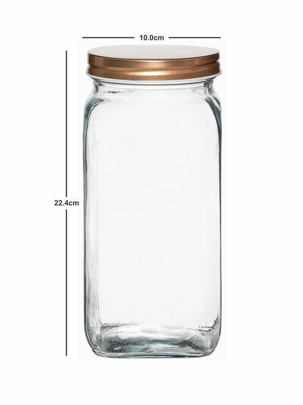 White Gold Glass Storage Jar with Metal Lid (Set of 2pcs)