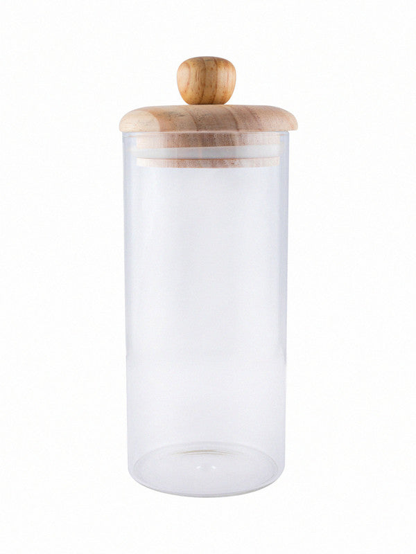 Glass Storage Jar with Wooden Lid (Set of 2pcs)