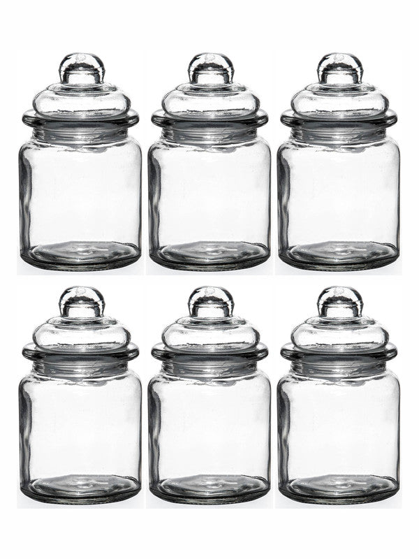 White Gold Airtight Glass Jar with Glass Lid (Set of 6pcs)