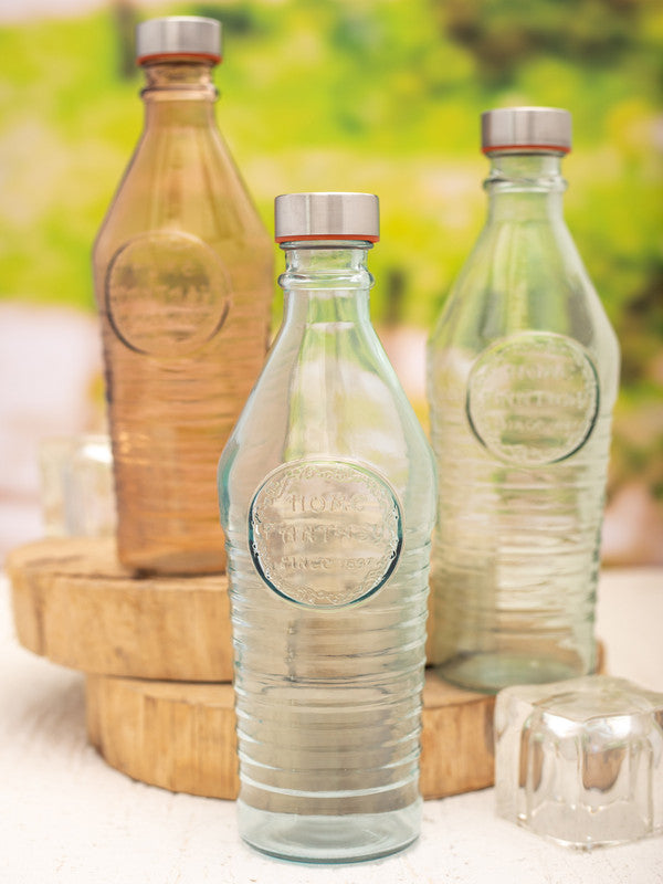 Glass Bottles with Airtight Cap for Water, Juice ( Set of 3 pcs)