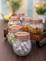 Glass Jar Set with Rose Gold Colour Lid (Set of 6pcs)