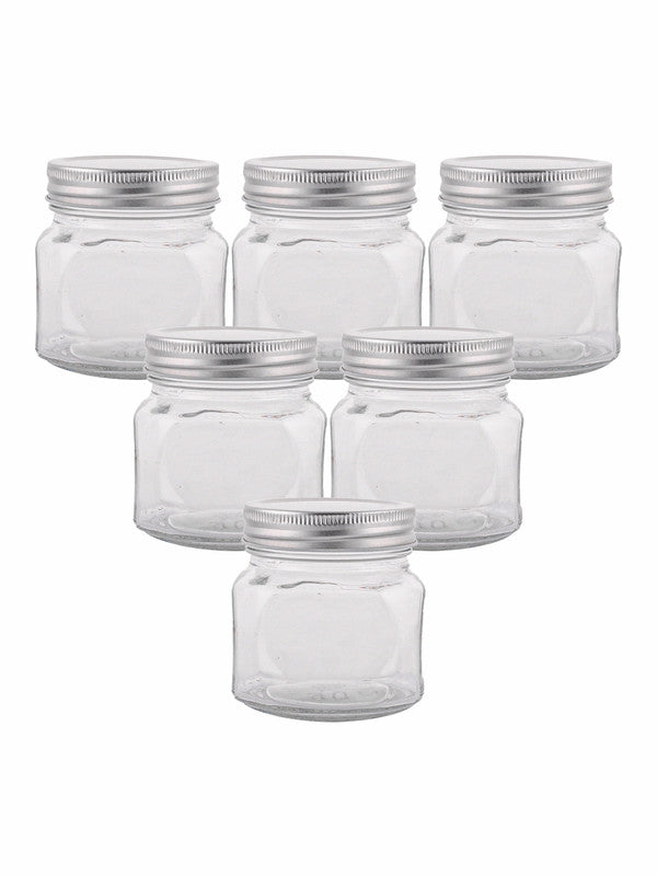 Glass Jar Set with Silver Colour Lid (Set of 6pcs)