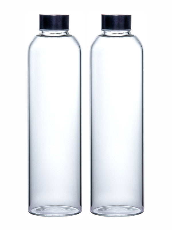 White Gold Transparent Borosilicate Glass Bottle (Set of 2pcs)