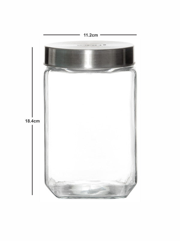 White Gold Glass Storage Jar with Metal Lid (Set of 2pcs)