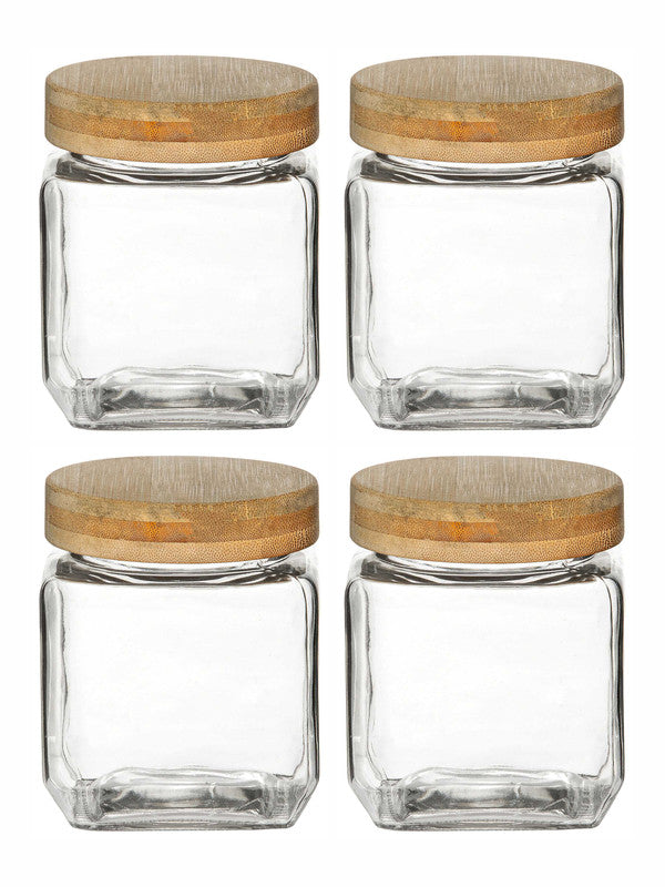 White Gold Airtight Glass Canister with Bamboo Lid (Set of 4pcs)