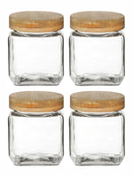 White Gold Airtight Glass Canister with Bamboo Lid (Set of 4pcs)