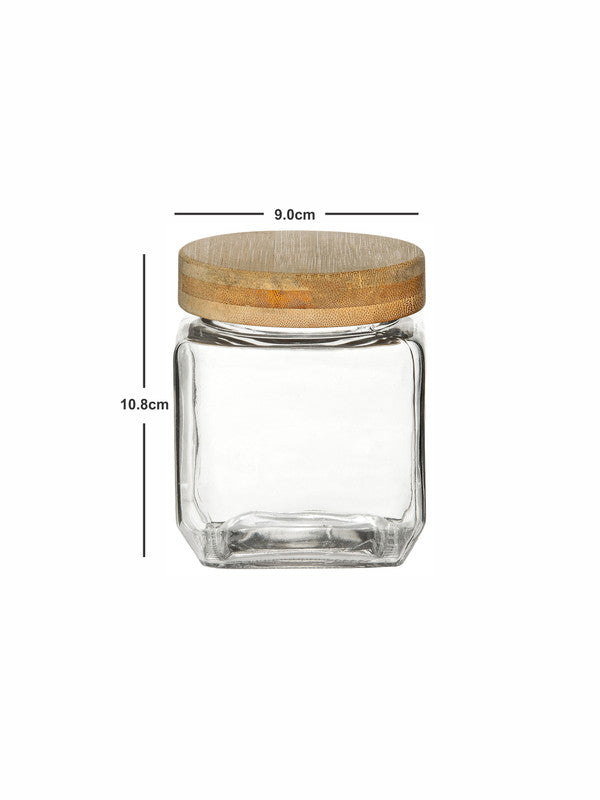 White Gold Airtight Glass Canister with Bamboo Lid (Set of 4pcs)