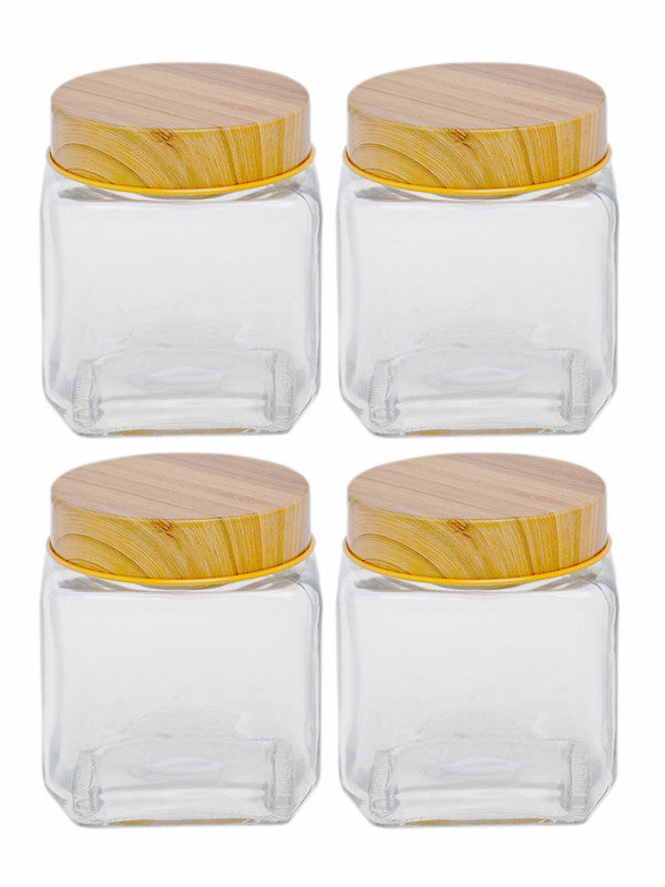 White Gold Airtight Glass Canister With Bamboo (Set of 4pcs)
